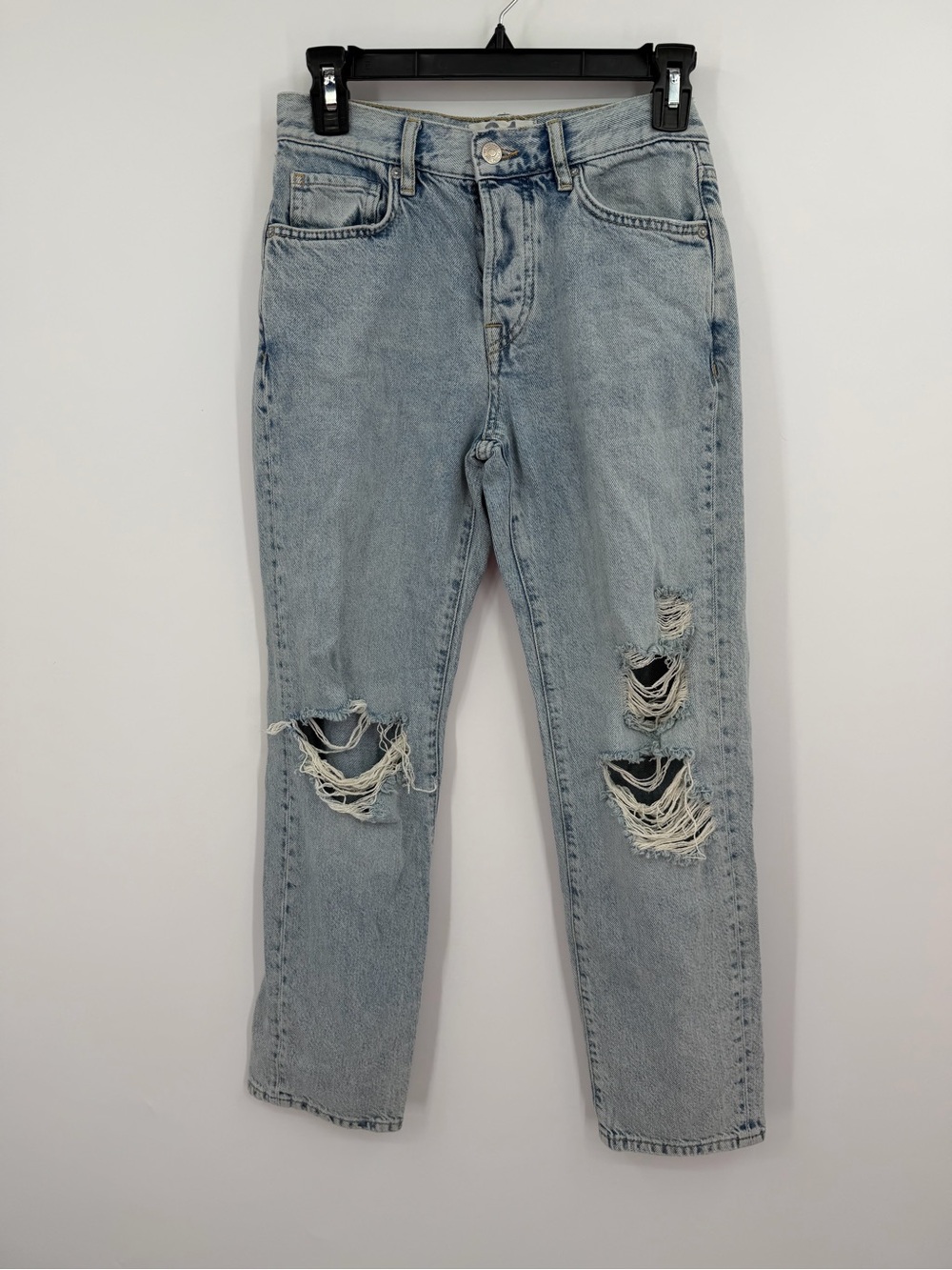 We The Free People Jeans Size 24 Light Wash Distressed Button Fly Straight